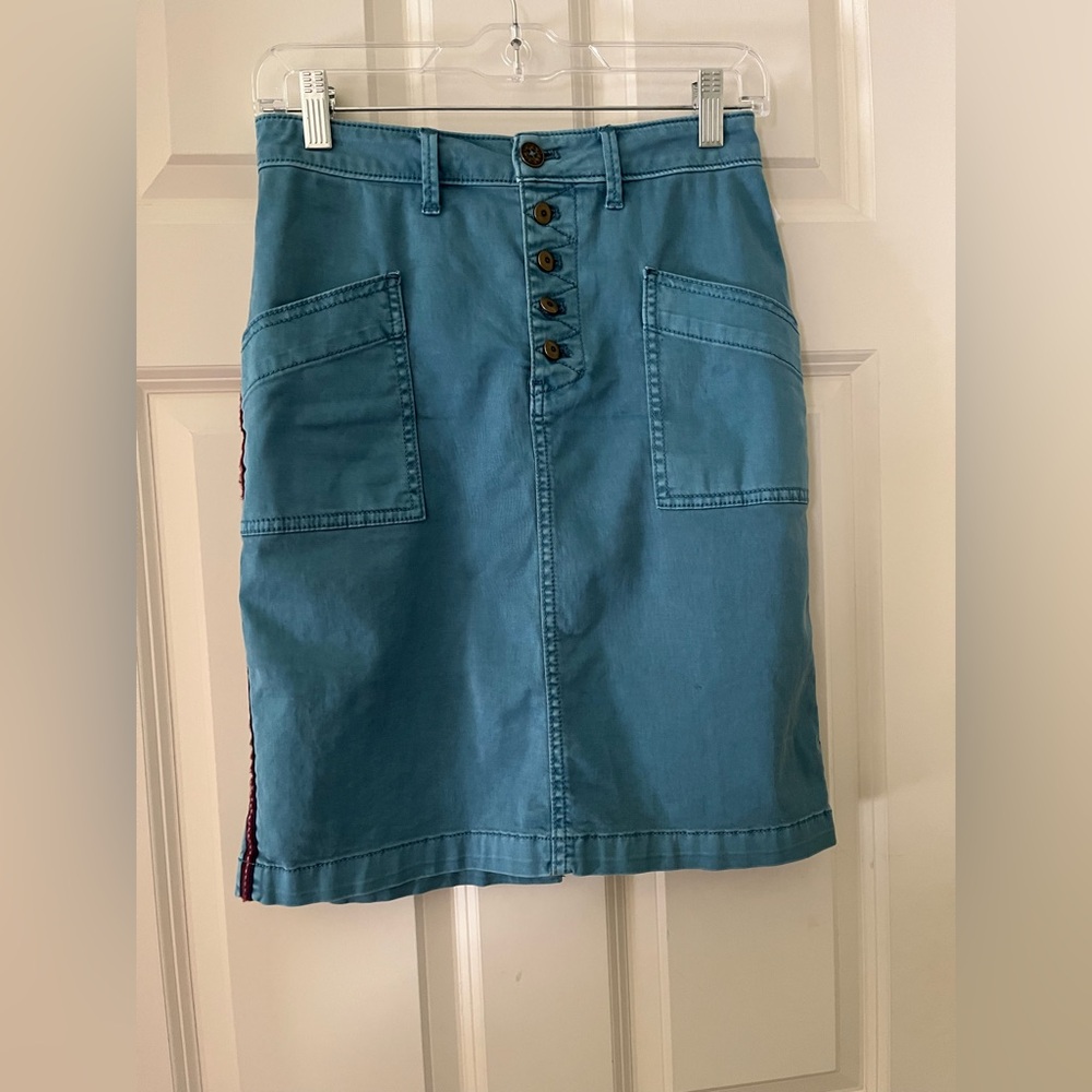 Anthropologie Pilcro and the Letterpress Chino Pencil Skirt button fly pockets 0